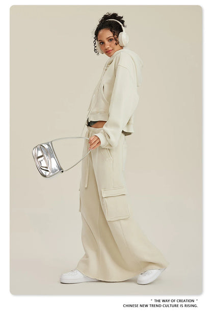 ZODF Retro 2025 Winter Women Short Zipper Hoodies Female Girls Loose 355gsm Thick Fleece Hooded Zip-up Coat Streetwears HY0448