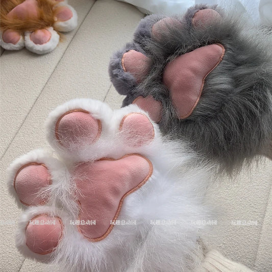 Anime Cute Cat Claw Glove Plush Toy Turn Into Cat Cosplay Props Funny Gloves White Black Grey Plushies Costume Accessories Glove