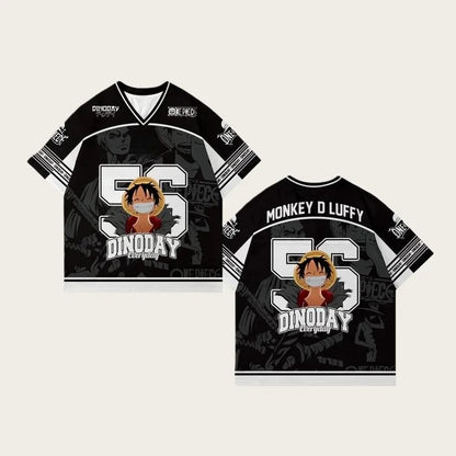 2526 New Bandai Anime One Piece Luffy Summer Jersey T-shirt Oversized 3D Adult and Children's Multifunctional Top Christmas