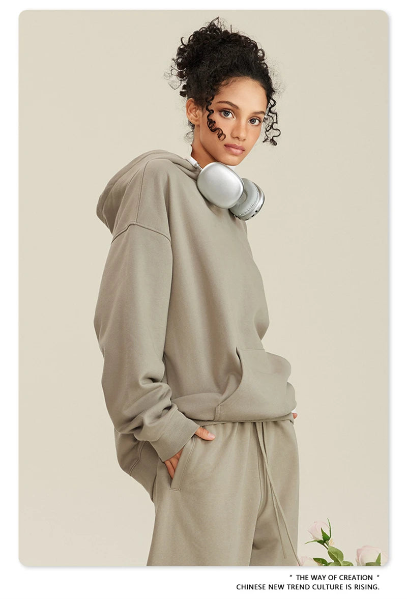 ZODF New Winter 440gsm Terry Hooded Hoodies For Men Retro Unisex Couple Loose Oversized Solid Pullovers Streetwears HY0664