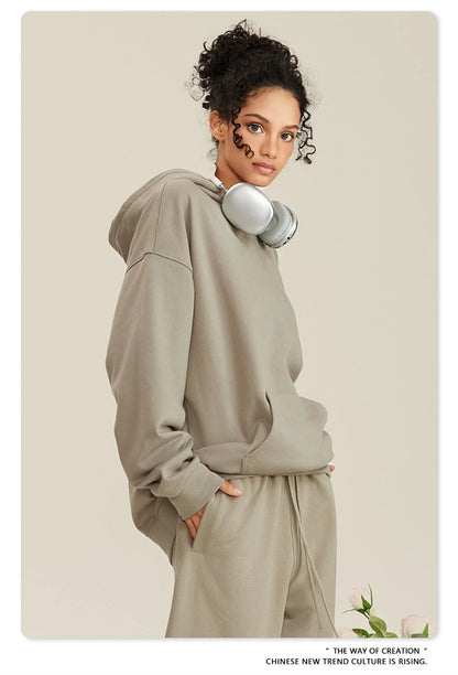 ZODF New Winter 440gsm Terry Hooded Hoodies For Men Retro Unisex Couple Loose Oversized Solid Pullovers Streetwears HY0664