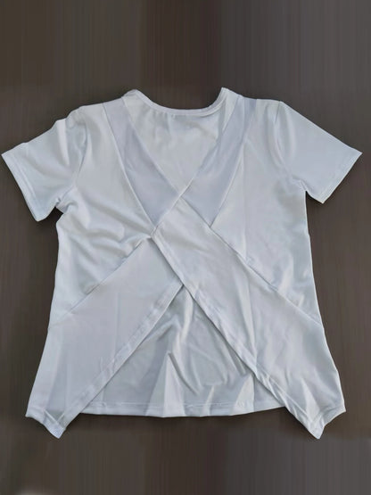 Women’s Summer Yoga T-Shirt Short Sleeve Breathable Quick Dry Mesh Back Fitness Top Loose Fit