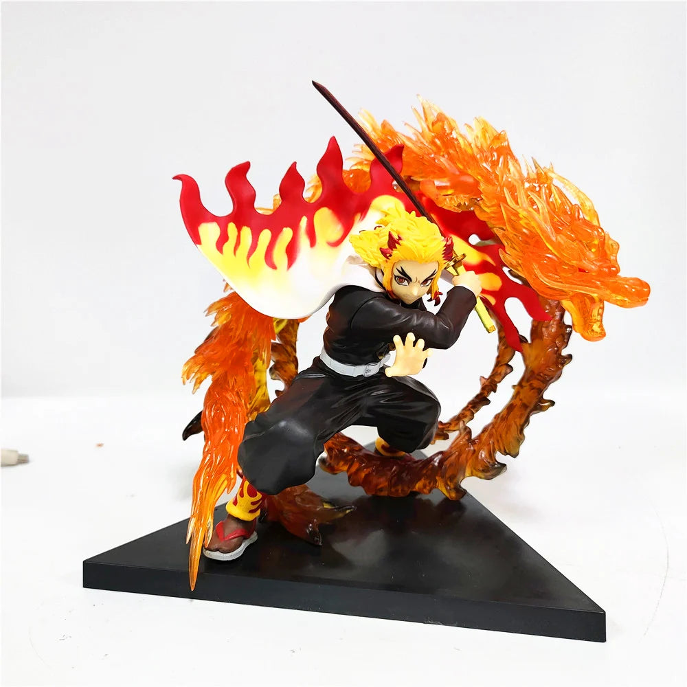 Demon Slayer Rengoku Kyoujurou Anime Figures Fire Led Scene DIY PVC Action Figure Toys Kimetsu no Yaiba Figurine Kids Doll 14cm