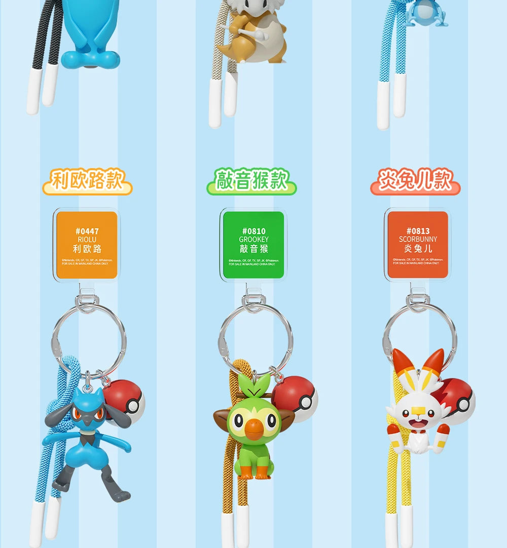 Genuine Pokemon Scorbunny Keychain Grookey Riolu Sobble Wobbuffet Cubone Anime Action Figure Toy Keyring Fragrance Pendant Gift