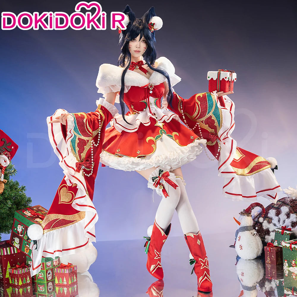 Ahrii Doujin Cosplay Costume Game Cosplay【S-3XL】DokiDoki-R Ahrii Red Dress Christmas Cosplay Women Costume Plus Size