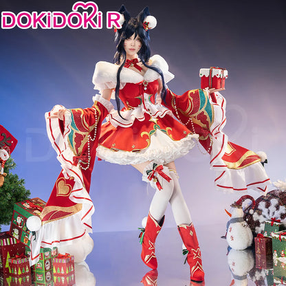 Ahrii Doujin Cosplay Costume Game Cosplay【S-3XL】DokiDoki-R Ahrii Red Dress Christmas Cosplay Women Costume Plus Size