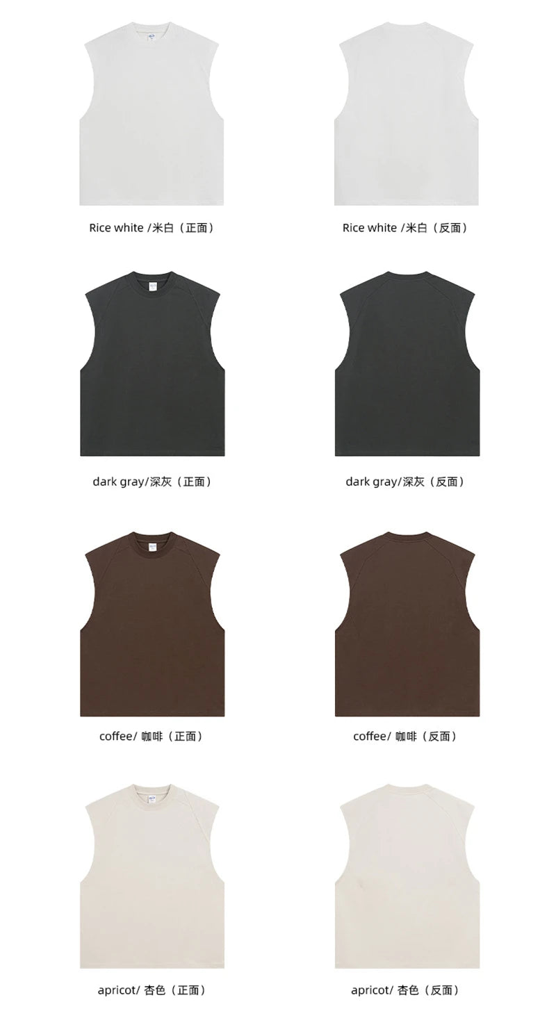 ZODF Trendy Men Summer Solid Cotton Tank Tops Unisex Oversized 275gsm Patchwork Sleeveless Tees Vests HY1051