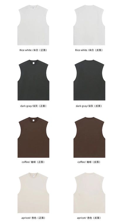 ZODF Trendy Men Summer Solid Cotton Tank Tops Unisex Oversized 275gsm Patchwork Sleeveless Tees Vests HY1051