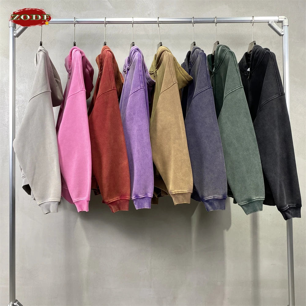 ZODF New Winter Men Batik Washed Zipper Hoodies Women Unisex Loose Thick Warm 360gsm Fleece Hooded Coat Sweatpants Set HY0713