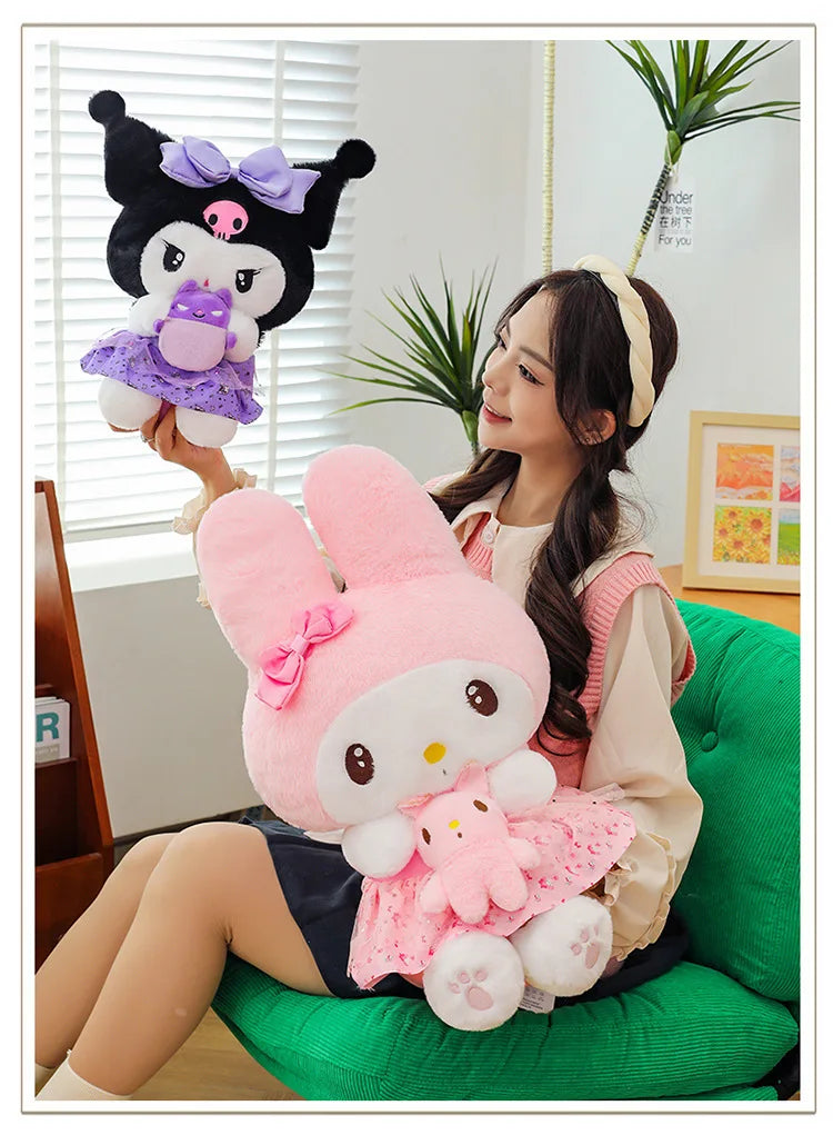 45/55/75CM Big Size Sanrio Hug A Bunny Kuromi My Melody Plushies Cartoon Anime Stuffed Children Toy Comfortable Soft Doll Gift