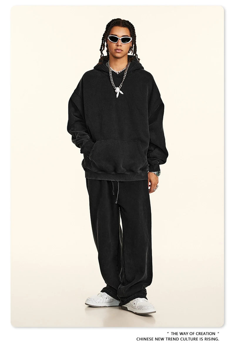 ZODF 2024 Winter Unisex Washed Fleece Hoodies 360gsm Warm Loose Retro Hooded Sweatshirts HY0870
