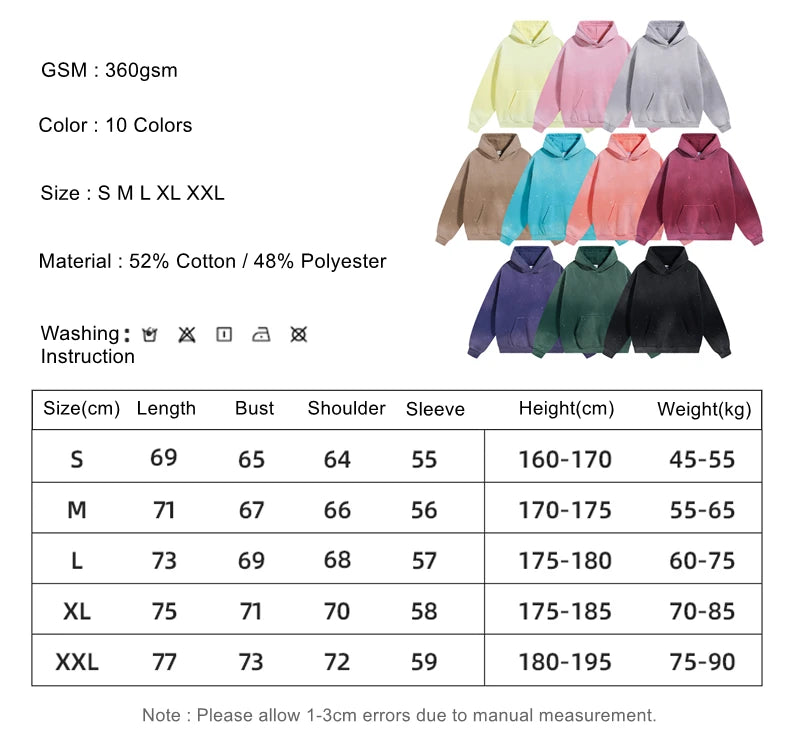 ZODF Trendy Men Washed 360gsm Fleece Hoodies Unisex Oversized Warm Paint Distressed Hooded Pullovers Winter Coat HY0947