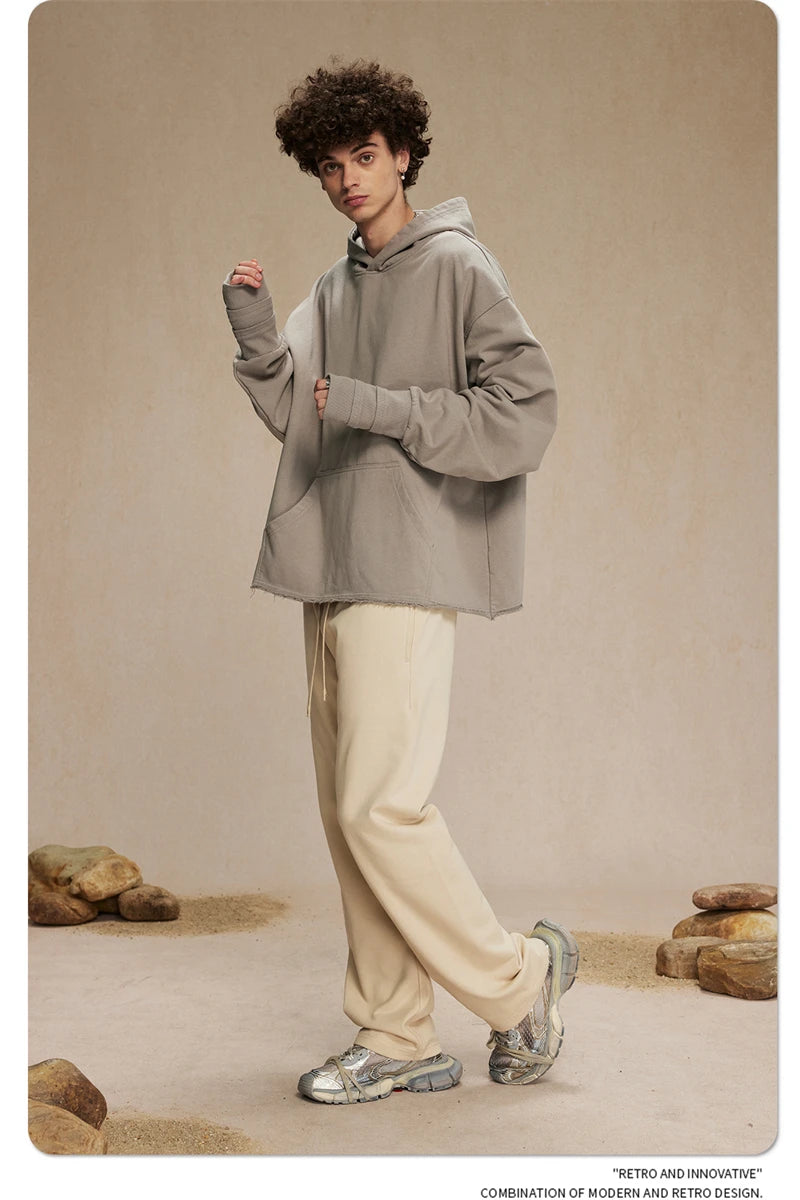 ZODF New Autumn Men Heavyweight 450gsm Hoodie Unisex Loose Ninja Sleeve 100% Cotton Hooded Pullovers Winter Coat HY0927