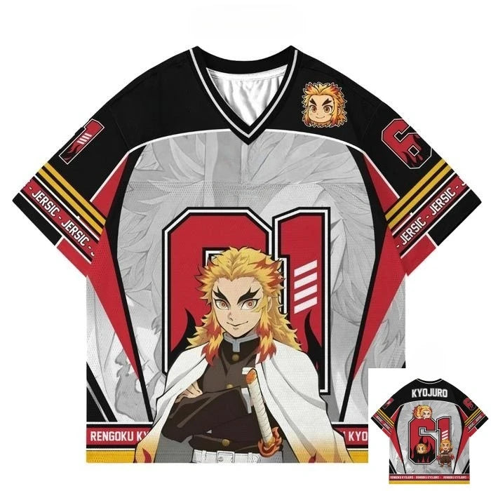 Demon Slayer Kyojuro Rengoku Anime Series Number 61 Jersey Oversize Kpop Baseball Hockey Outfit T-shirt Daily Unisex Tops Tees
