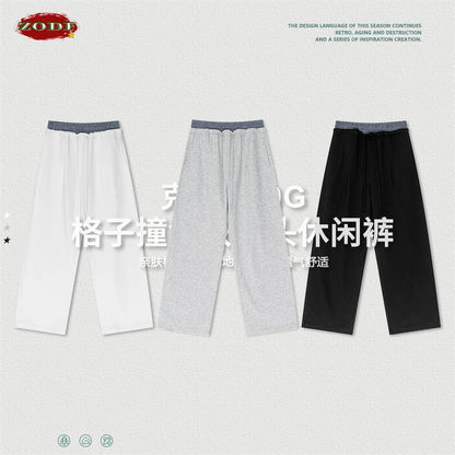ZODF New 2025 Spring Men 280gsm Straight Pants Unisex Casual High Street Double Waist Sport Trousers Brand Streetwear HY1004