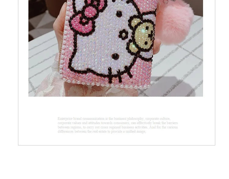 New Sanrio Cute Full Diamond Hello Kitty Wallet Sticker Full Diamond Lady Girl Heart Long Zipper Wallet Mobile Bag