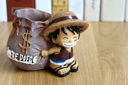 Anime One Piece Luffy Resin Office Pen Holders Collectible Monkey D Luffy 10cm Desk Pencil Pot Holder Action Figure Office Use