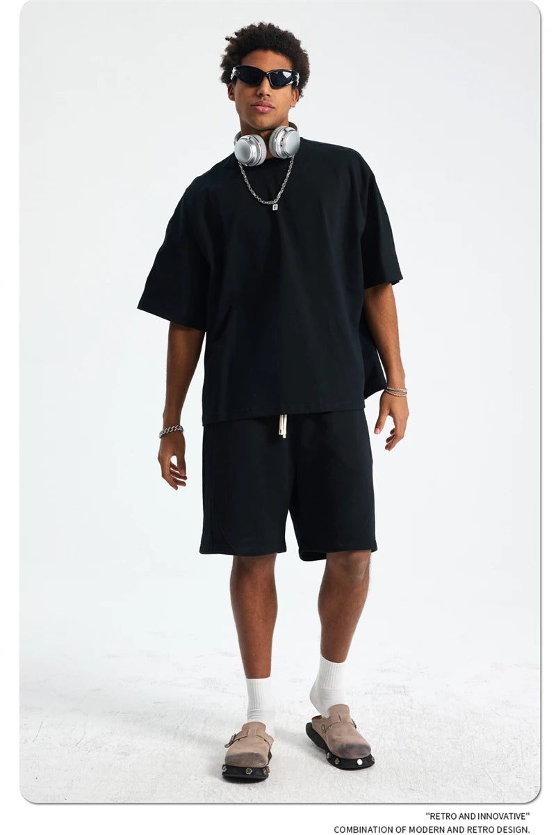 ZODF Trendy 2025 Summer Men’s 275gsm Cotton Seamless Oversized O-Neck Casual T-Shirt HY1030