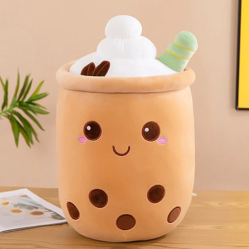 Bubble Tea Boba Plushie Kawaii Room Decor Plush Toy Stuffed Ice Cream Food Milk Tea Soft Hug Cushion Birthday Gift for Kids