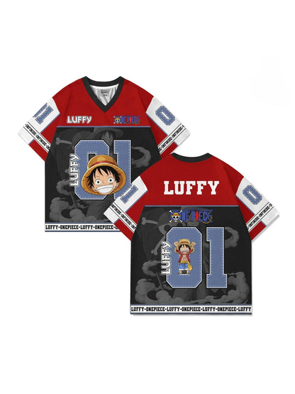 01 Jersey One Piece LUFFY Anime Y2k Korean Style Kpop Baseball Hockey T-shirt Fashion Streetwear Anime Daily Unisex Tops Tees