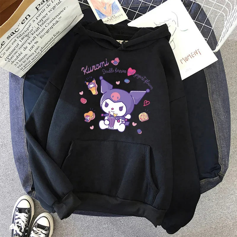 Long Sleeve Y2k Women'S Sweatshirt Luxury Brand Sanrio Kuromi Pattern Print Hoodie Girly Aesthetic Discount Youth Student Tops
