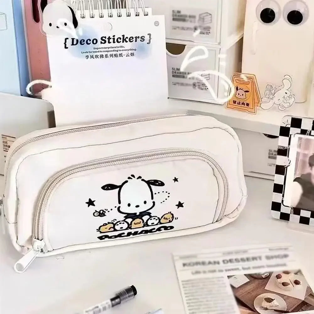 High-end Pochacco Sanrio Anime Kawaii Pen Bag Cute Cartoon Student Pencil Box Stationery Case Large Capacity Cosmetics Storage