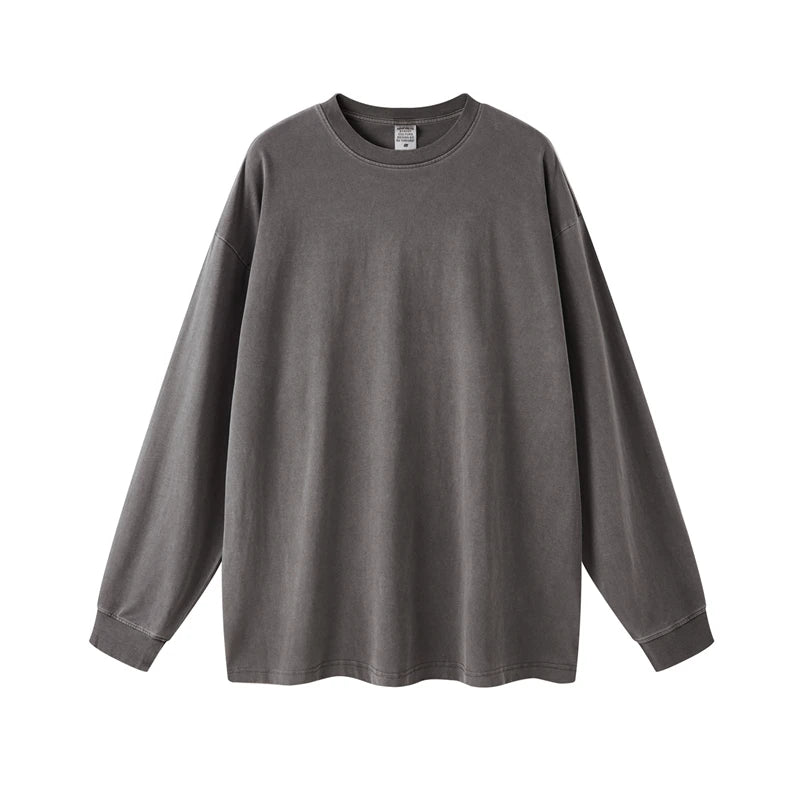 ZODF New Autumn Men's 260gsm 100% Cotton T Shirts Unisex Retro High Street Loose Washed Solid Tees Streetwears HY0376