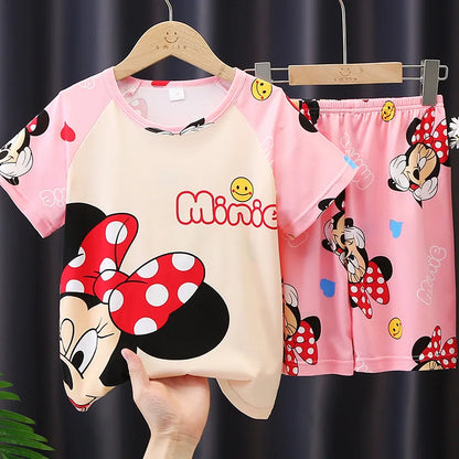 Girls Pajamas Sets Cute Cartoon Short Sleeve Kids Pyjama Snow White Princess Elsa Mickey Mouse Print Summer Pijama
