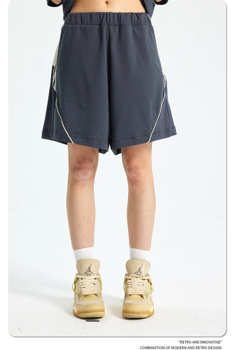 ZODF Fashion Men Summer 250gsm Patchwork Shorts Unisex High Street Loose Fit Quick Dry Sport Shorts Brand Streetwears HY1049