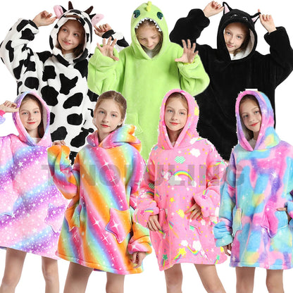 Funny Cartoon Children's Pajamas Girls Winter Clothes Plush Dinosaur Cat Bear Unicorn Pink Blue Toddler Boy Pijama Kids Clothing
