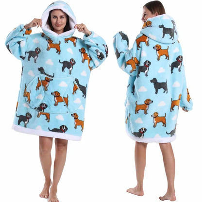 Oversized Hoodie Blanket for Adults Leopard Red Blue Black Fluffy TV Blanket Warm Thick Man Woman Winter Halloween Christmas Pjs