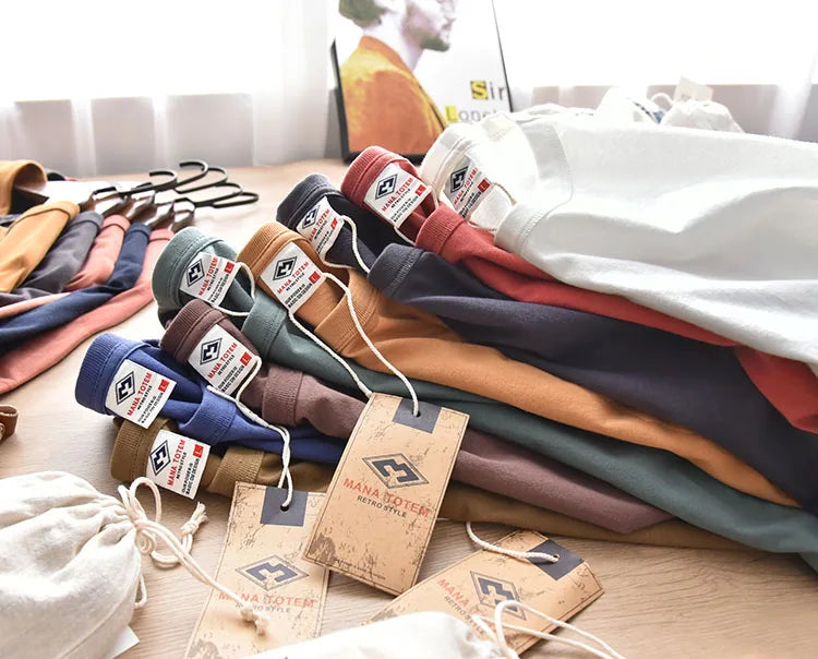 Summer New American Retro Short-sleeved O-neck Soild Color T-shirt Men's Fashion Simple 100% Cotton Washed Casual Sport Tops