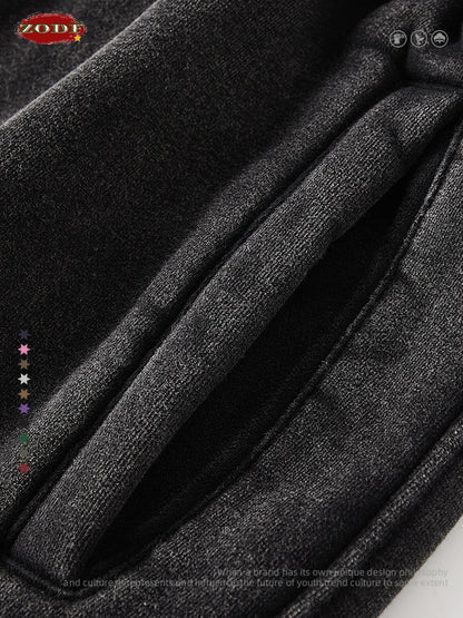 ZODF Vintage Men 360gsm Thick Fleece Sweatpants Women Unisex Loose Washed Distressed Warm Joggers Pants For Winter HY0749