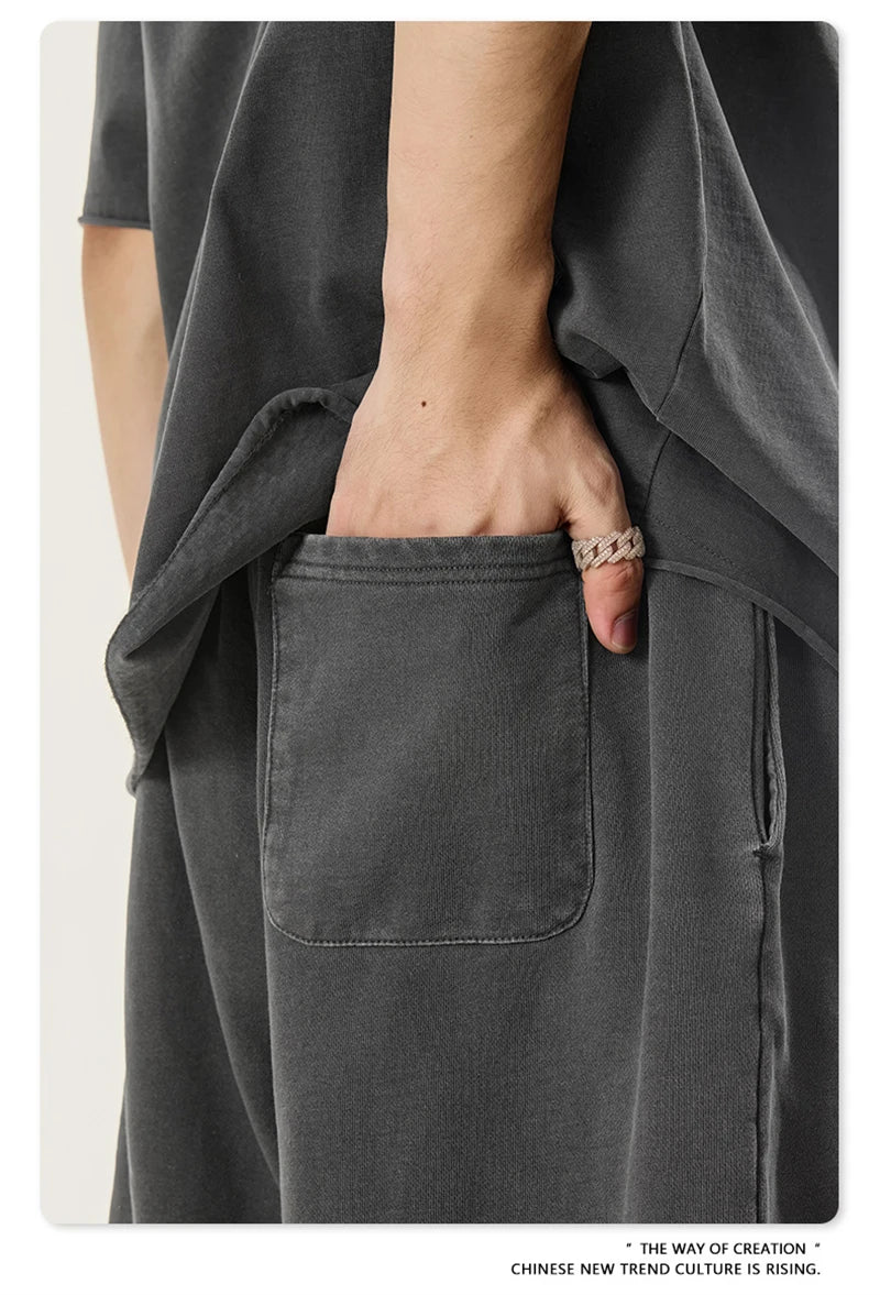 ZODF Retro Summer Washed 370gsm Cotton Shorts For Men Unisex High Street Loose Edge Distressed Solid Shorts Brand Clothes HY1023