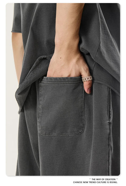 ZODF Retro Summer Washed 370gsm Cotton Shorts For Men Unisex High Street Loose Edge Distressed Solid Shorts Brand Clothes HY1023