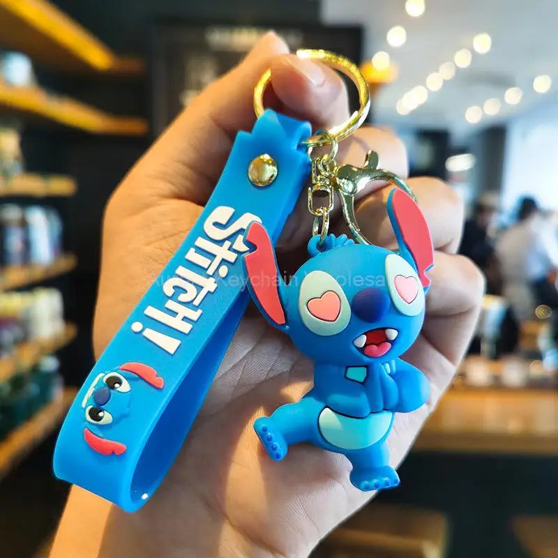 Wholesale Anime Disney Keychain Mickey Mouse Minnie Lilo & Stitch Cartoon Keyring Kawaii Key Chain Car Pendant Kids Toys Gift