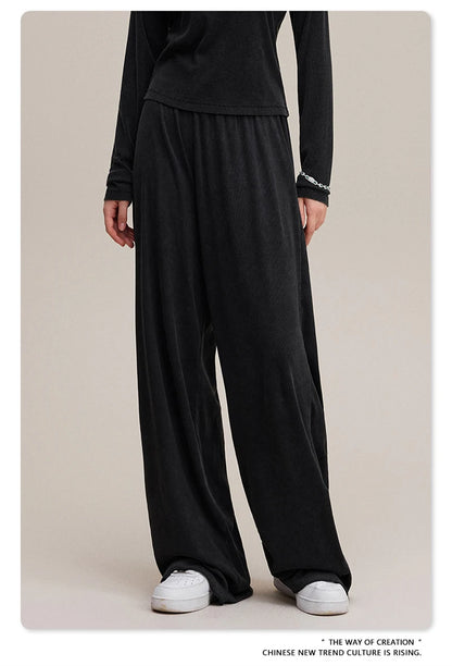 ZODF Women 2025 Solid Comfortable Loose Pants Girls Female 275gsm Solid Wide Lge Straight Trousers Brand Bottoms HY1137