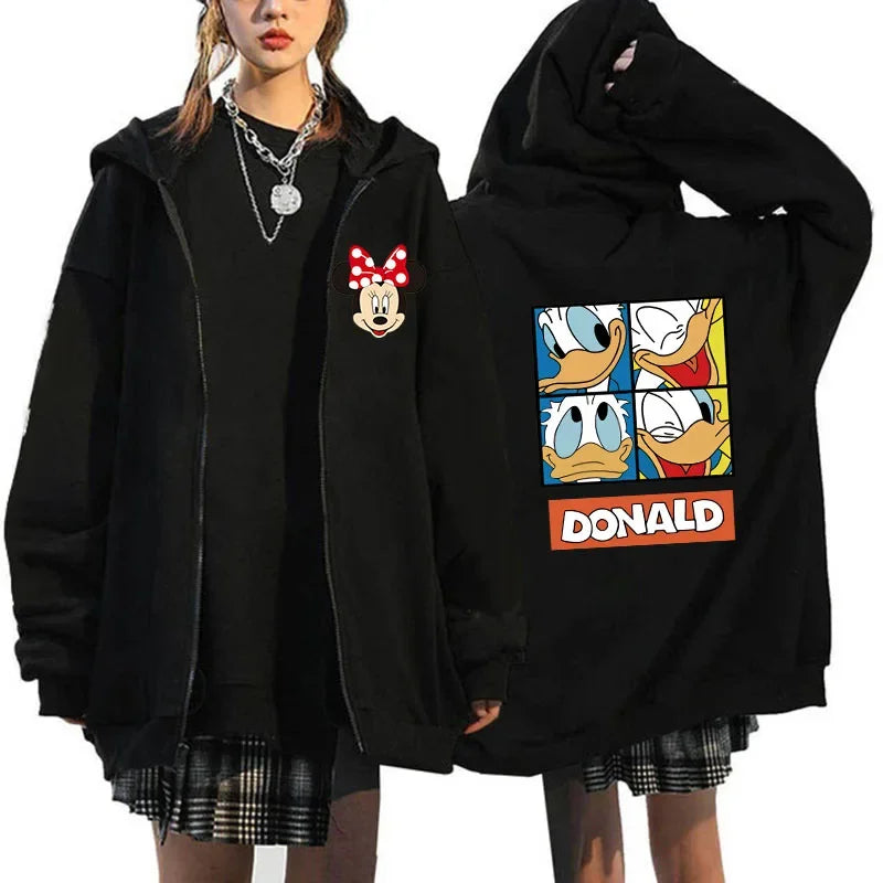 2025 Designer Clothing Women's Luxury Graphic Hoodies Mickey Mouse Print Long Sleeve Zip-Up Fashion Luxury Brand Disney Clothing