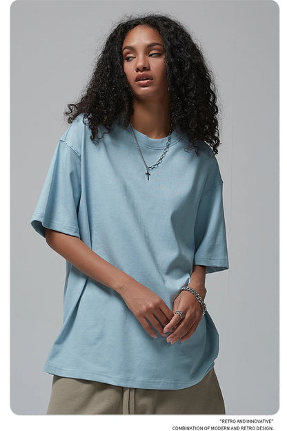 ZODF New Spring Summer Men 305gsm Cotton T Shirts Unisex Heavy Weight Oversized FG Noshrink Basic Solid T-Shirt Tees HY0165