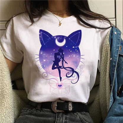 T Shirt 90s Anime Sailor Moon Retro Graphic Summer Cotton Men Women Tee Streetwear Casual Trend Short Sleeve Couple Hip Hop Top