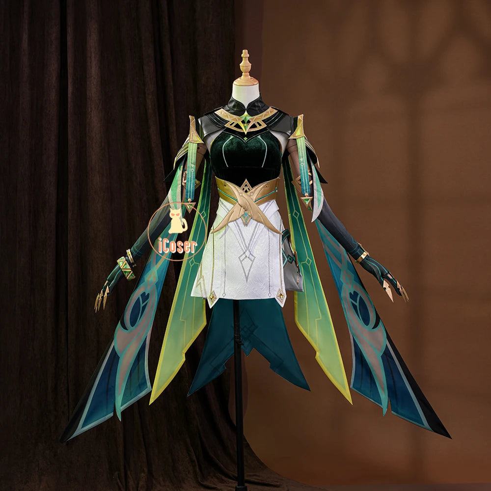 Genshin Impact Nefer Cosplay Costume Wig Dress Uniform Outfit Headwear Carnival Halloween Party for Women Girls Accessory iCoser