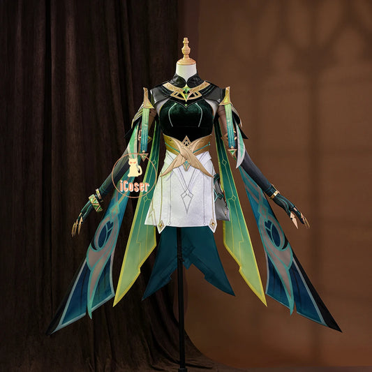 Genshin Impact Nefer Cosplay Costume Wig Dress Uniform Outfit Headwear Carnival Halloween Party for Women Girls Accessory iCoser