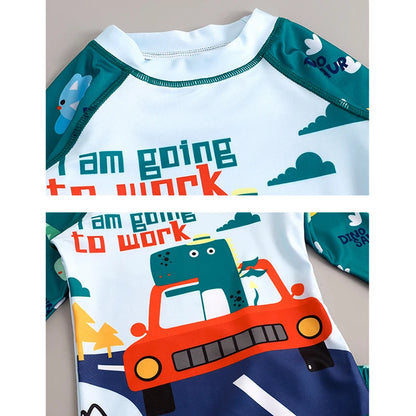 Boys Swimsuit 2 to 12 Years Split Long Sleeve Swimwear Sunscreen Water Suit Quick Drying Top+Shorts Hot Spring Summer Bath Suits