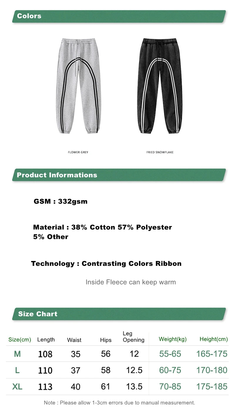 ZODF New Autumn Winter Men Fleece Sweatpants Women Unisex 332gsm Washed Ribbon Warm Joggers Pants Brand Clothes HY0877