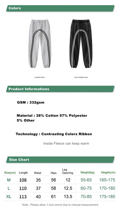 ZODF New Autumn Winter Men Fleece Sweatpants Women Unisex 332gsm Washed Ribbon Warm Joggers Pants Brand Clothes HY0877