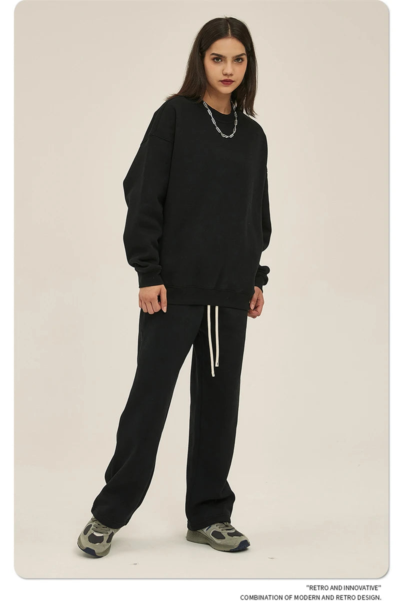 ZODF New 2025 Winter 350gsm Fleece Sweatshirts For Men Unisex Casual Loose Basic Solid O-Neck Thick Warm Pullovers HY0635