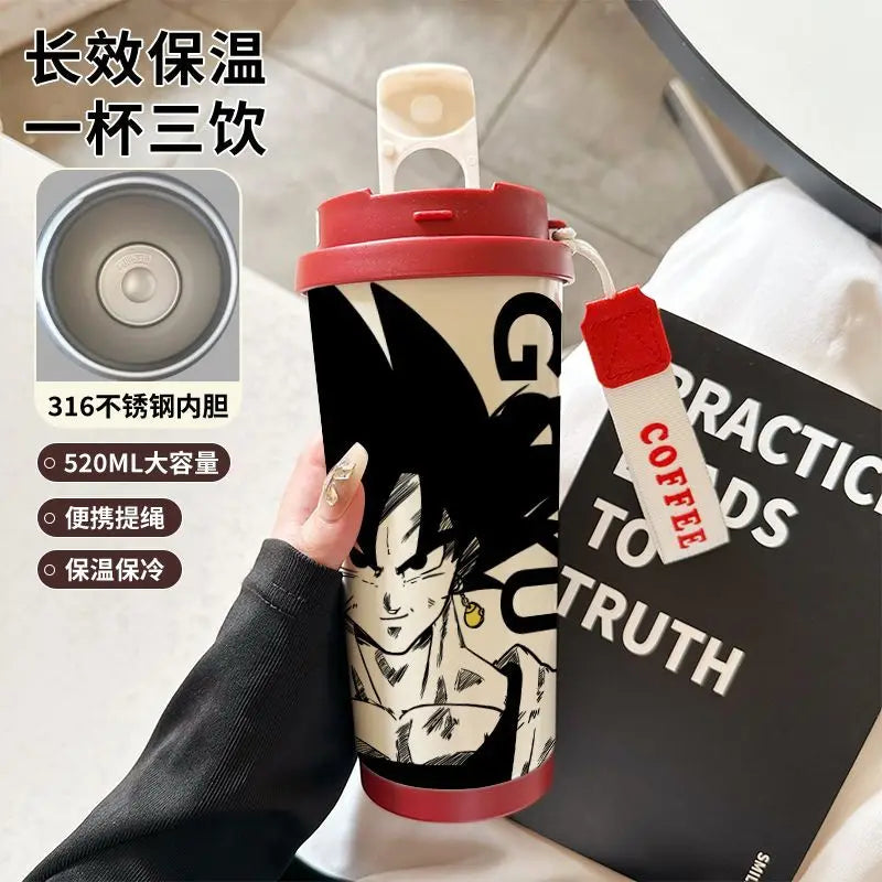 520ml Dragon Ball Thermos Cup Vegeta Water Bottle Son Goku Coffee Mug Large Capacity Drinking Bottle Kids Student Water Cup Gift