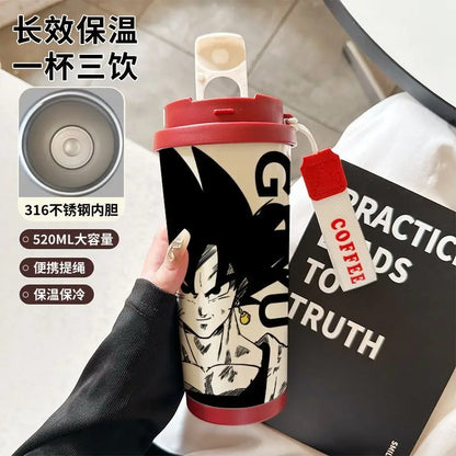 520ml Dragon Ball Thermos Cup Vegeta Water Bottle Son Goku Coffee Mug Large Capacity Drinking Bottle Kids Student Water Cup Gift