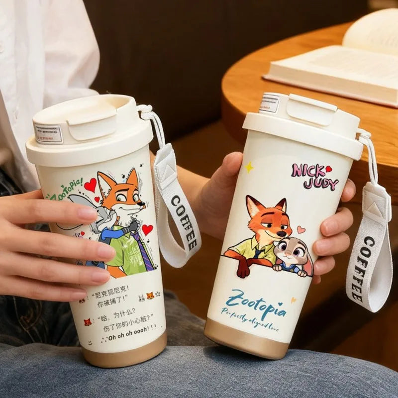 Disney Zootopia Coffee Mug Judy Nick 520ML 304 Stainless Insulated Cup Cartoon Thermos Cup Kids Student Water Cup Holiday Gift