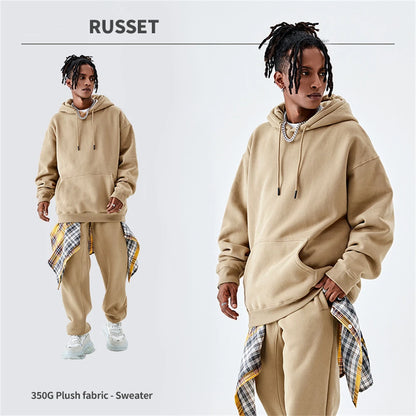 ZODF Casual Winter Men 350gsm Fleece Hoodie Unisex Loose Warm Solid Hooded Sweatshirt Pullover 18 Colors HY0728